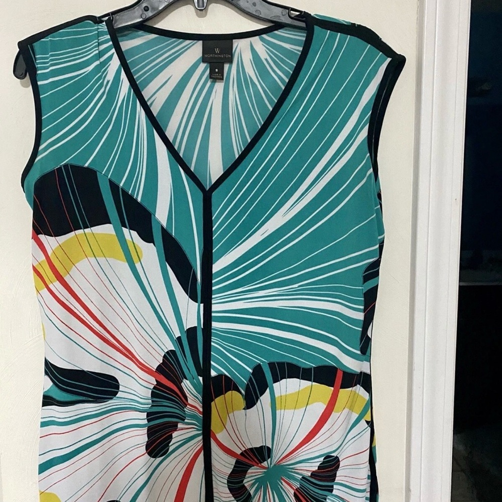 Worthington Teal and White Patterned Top